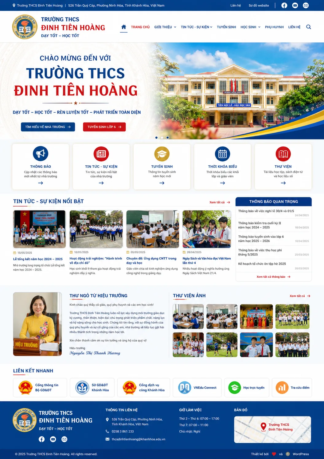 Giao diện demo cổng thông tin điện tử trường học NHH School Portal do Nguyễn Hữu Huân phát triển